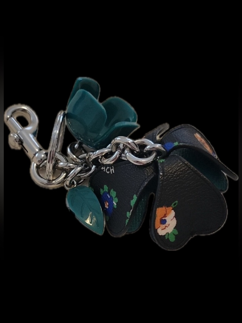 Coach Floral Resin and Coated Canvas Tea Rose Bag Charm, green and floral colors - Picture 4 of 14